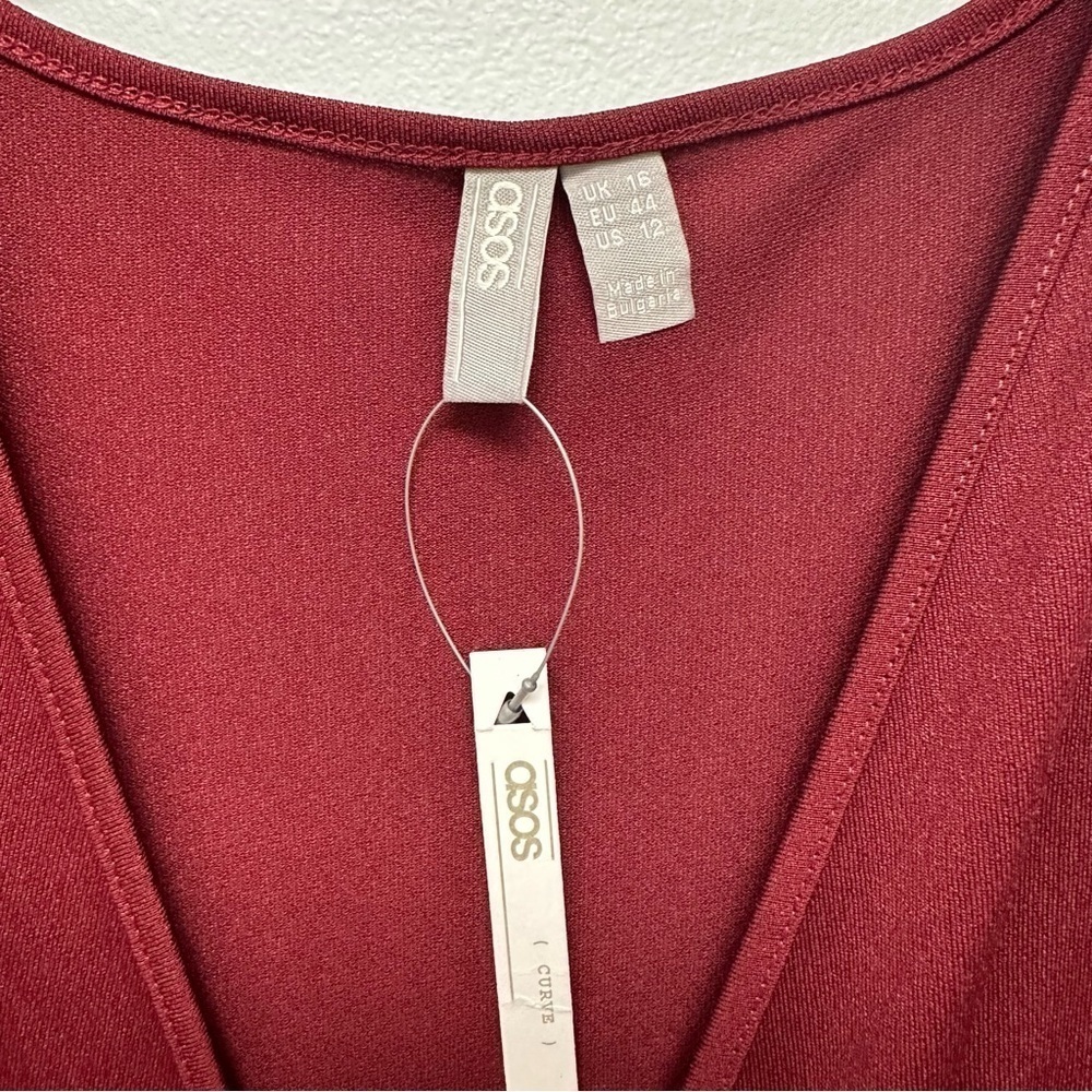 ASOS Curve New Burgundy Wine Kimono Pleat Maxi Dress Women’s Size 12 - Picture 8 of 9